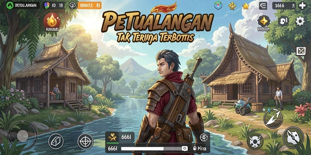 Tampilan gameplay yang menyerupai petualangan di dunia terbuka.