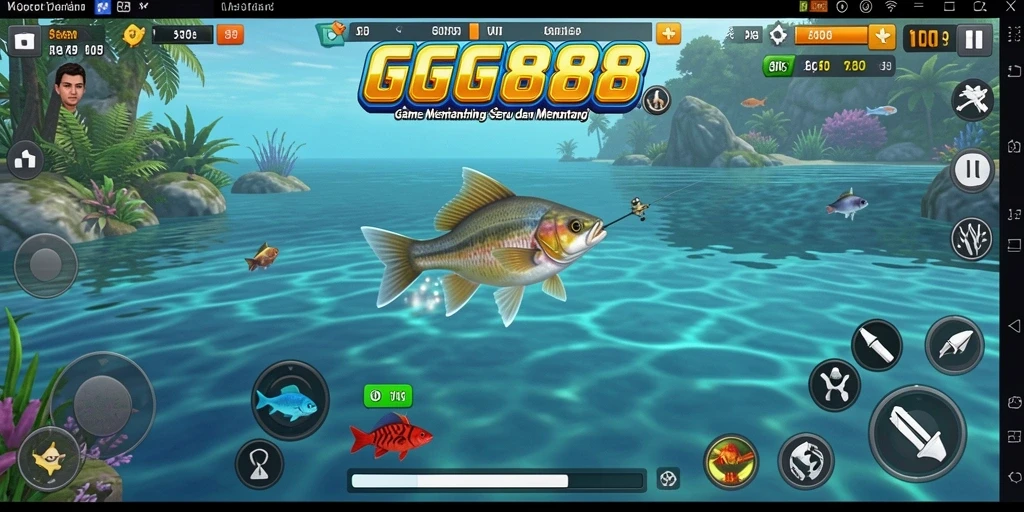 Screenshot GGG888 menampilkan gameplay memancing yang seru dan mendebarkan.