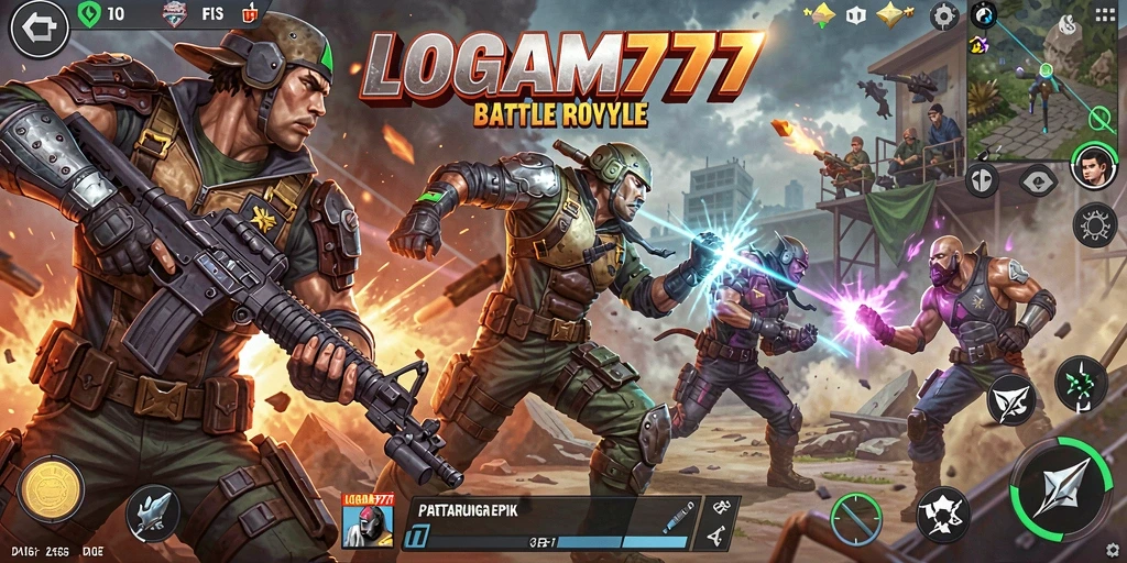 Tampilan aksi seru dari gameplay battle royale LOGAM777.