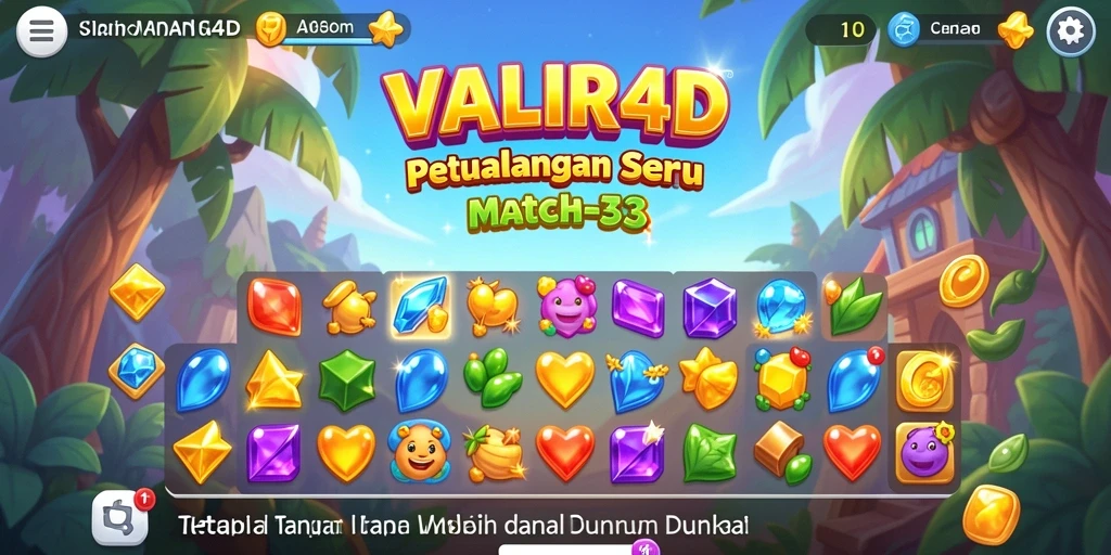 Tampilan menarik dari gameplay Match-3 VALIR4D yang penuh warna.