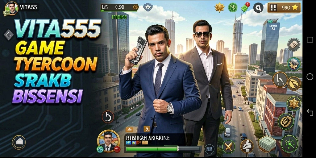 Screenshot gameplay VITA555 menampilkan keseruan dalam membangun bisnis Tycoon.